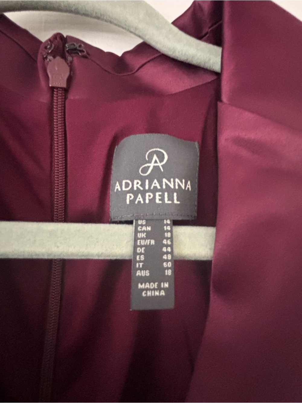 Adrianna Papell Wine Satin-Trim Long Sleeve Evening Gown - Picture 3 of 4